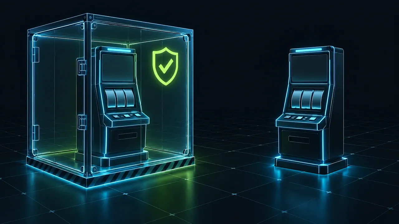 Two matching game objects, one inside a standards enclosure and one outside it, showing why venue regulation does not extend to an offshore online game